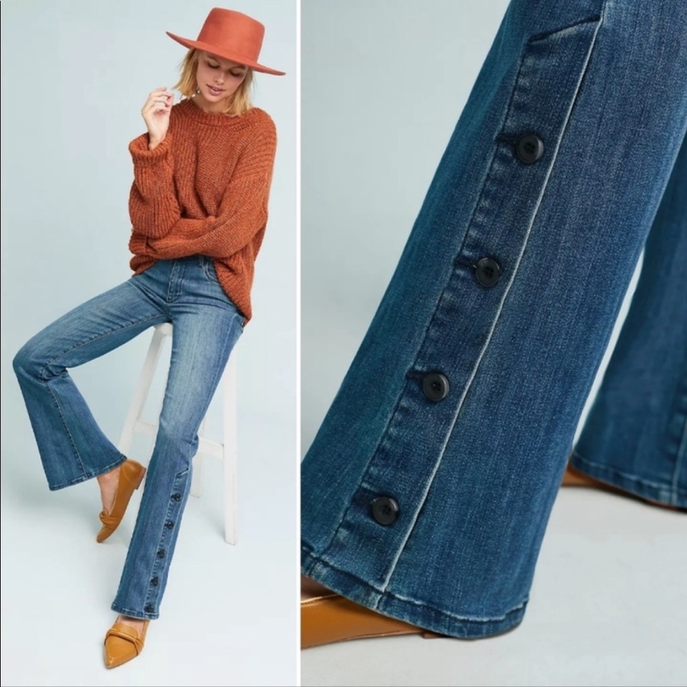 Anthropologie PILCRO & THE LETTERPRESS High Rise Bootcut Button Cuffs Jeans
